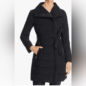 Tahari Asymmetrical Belted Puffer Coat